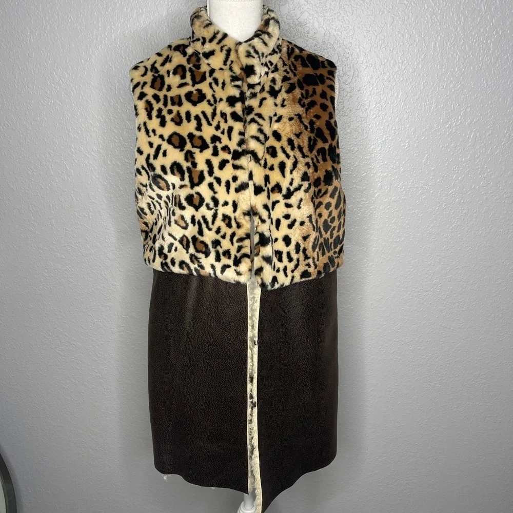 H‎ by Heurueh Leopard Print Shearling Vest